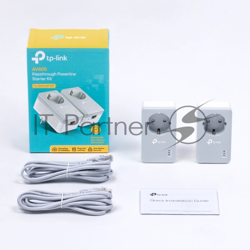 Сетевое оборудование TP-Link TL-PA4010PKIT AV600 Powerline Adapter with AC Pass Through Starter Kit, Ultra Compact Size, 500Mbps Powerline Datarate, 10/100Mbps Fast Ethernet, HomePlug AV, Green Powerline, Plug and Play