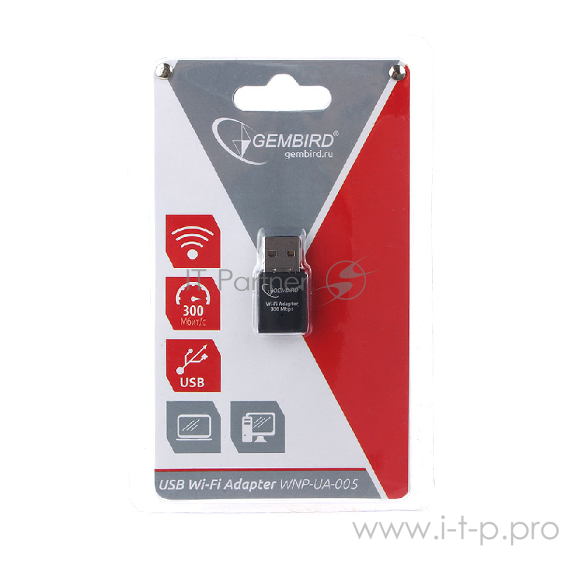 Сетевой мини адаптер WiFi Gembird 300Мбит, USB, 802.11b/g/n