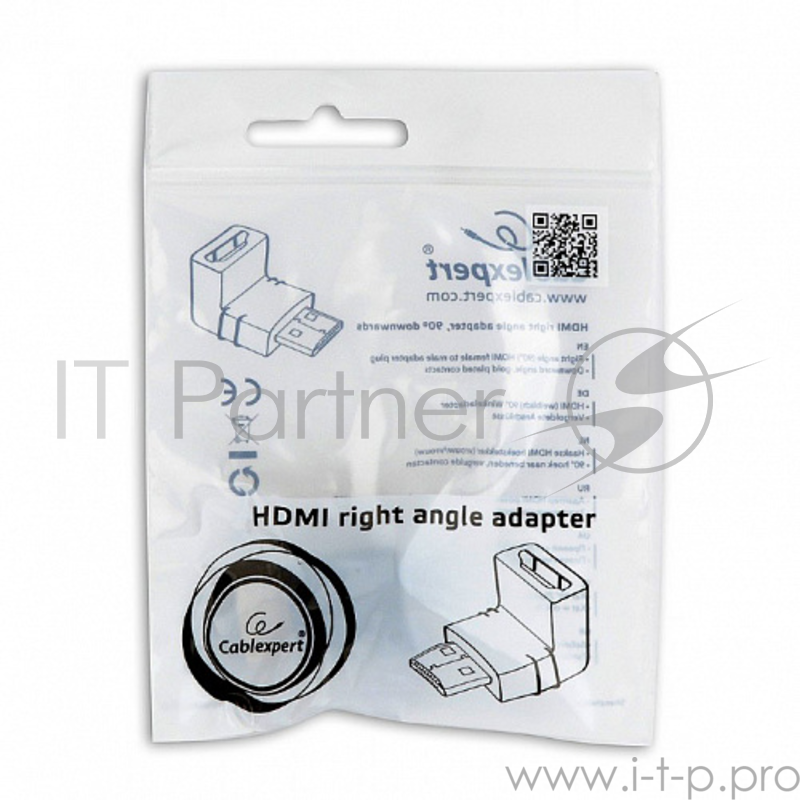 Переходник Cablexpert Переходник HDMI-HDMI 19F/19M, угловой соединитель 90 градусов, золотые разъемы (A-HDMI90-FML)