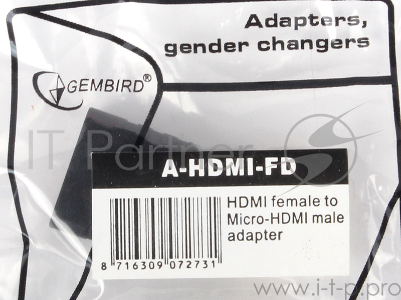 Переходник Gembird Переходник HDMI-microHDMI 19F/19M, золотые разъемы, пакет A-HDMI-FD