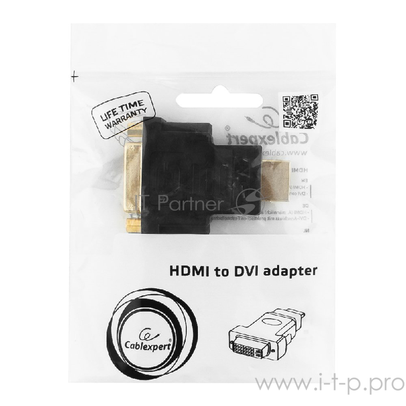 Переходник Gembird Переходник HDMI-DVI , 19M/25F, золотые разъемы, пакет(A-HDMI-DVI-3)