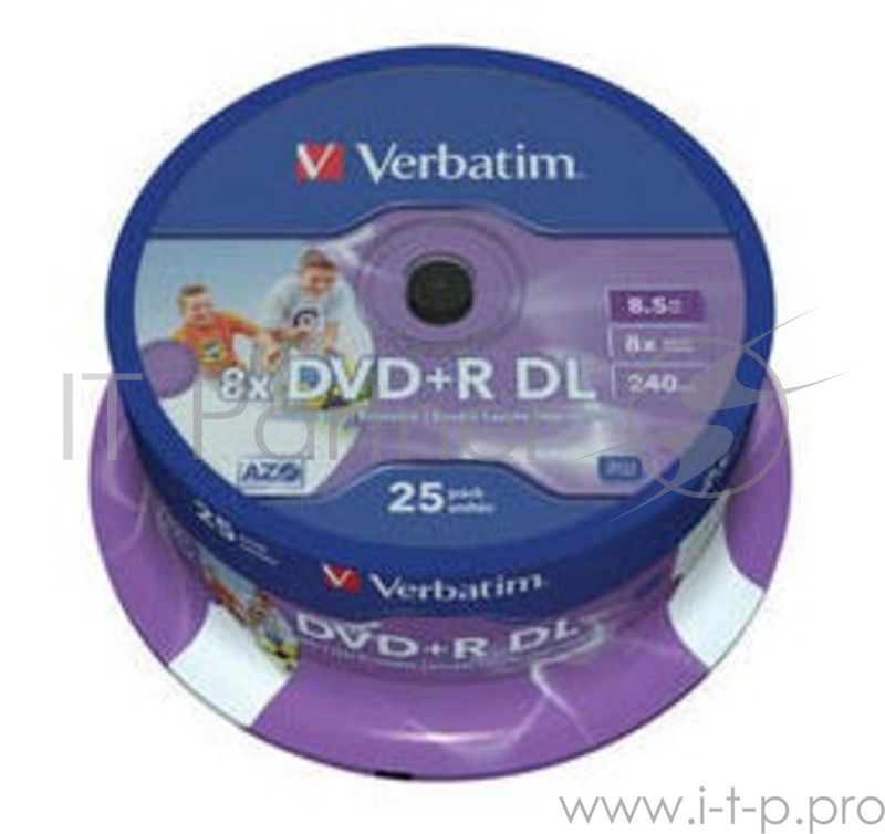 Диск Verbatim Диски DVD+R 8-x, 8.5Gb Printable Double Layer, 25 шт, Cake Box (43667)