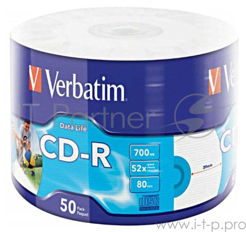 Диск Verbatim Диски CD-R 80min, 700mb, 52x Shrink/50 Ink Print 43794