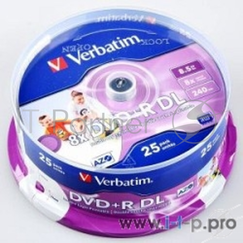 Диск VERBATIM DVD+R 8,5 GB 8x CB/25 Double Layer (43757)