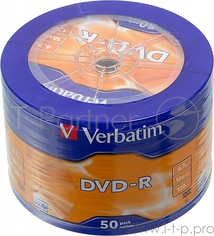 Диск Verbatim Диски DVD-R 4.7Gb 16-х, 50шт. Shrink (43731)