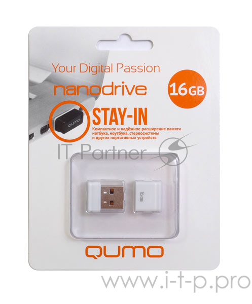 Носитель информации USB 2.0 QUMO 16GB NANO QM16GUD-NANO-W White