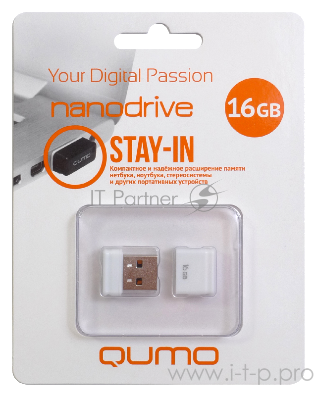 Носитель информации USB 2.0 QUMO 16GB NANO QM16GUD-NANO-W White