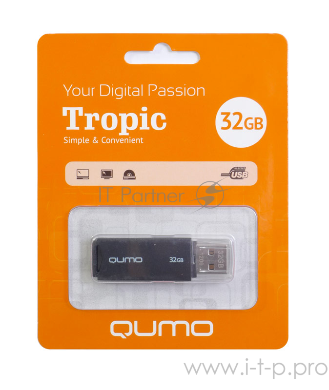 Носитель информации USB 2.0 QUMO 32GB Tropic Black QM32GUD-TRP-Black