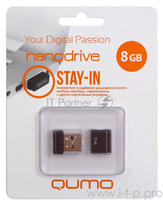 Носитель информации USB 2.0 QUMO 8GB NANO QM8GUD-NANO-B Black