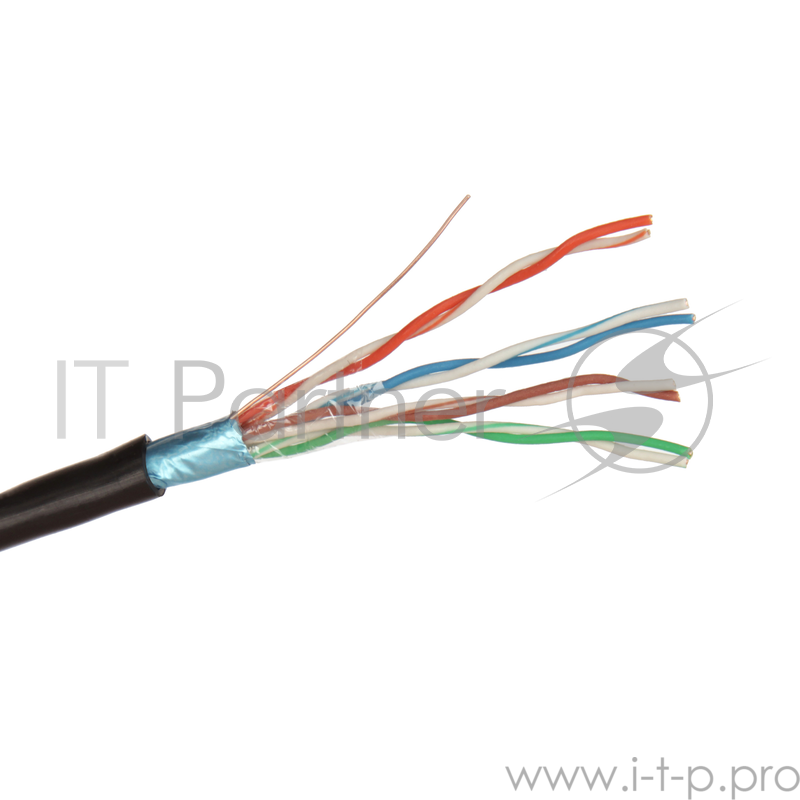 Кабель Exegate EX256750RUS Кабель FTP 4 пары кат.5e Exegate медь, экран, внешн. прокладка, без троса, бухта 305м, черн., PE