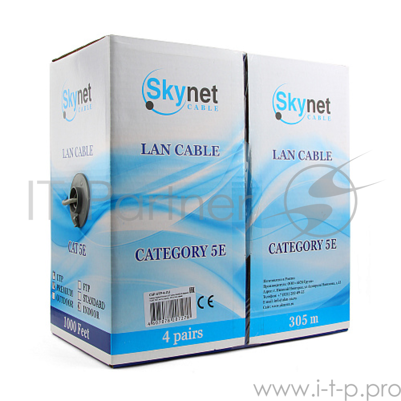 Кабель SkyNet Premium UTP indoor 4x2x0,51, медный, FLUKE TEST, кат.5e, однож., 305 м, box, серый