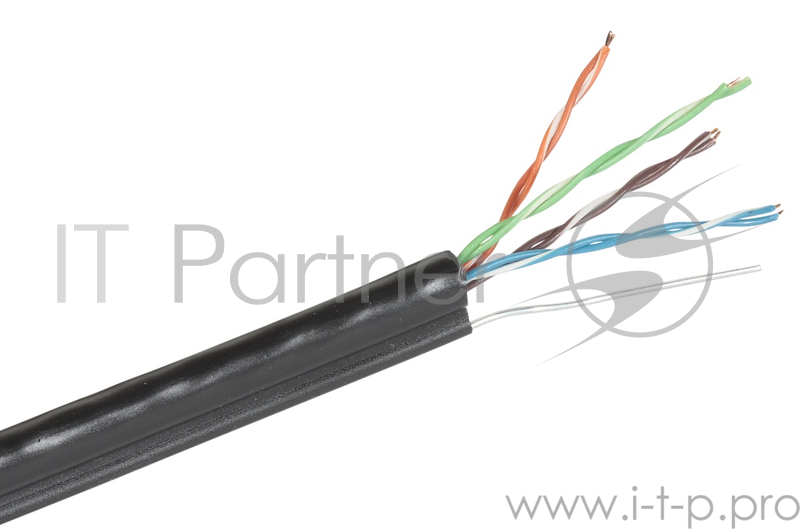 Кабель UTP 4 пары кат.5e Exegate медь, внешн. прокладка, с тросом, катушка 305м, черн., PE