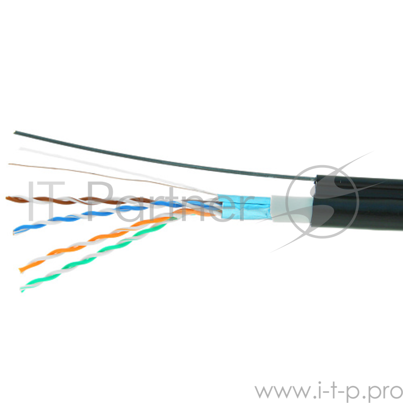 Кабель Cablexpert, FTP5e, 4 пары, 0.52 мм, медь, однож., экран, 305 м, для внешней прокладки с тросом, Fluke Test, черный