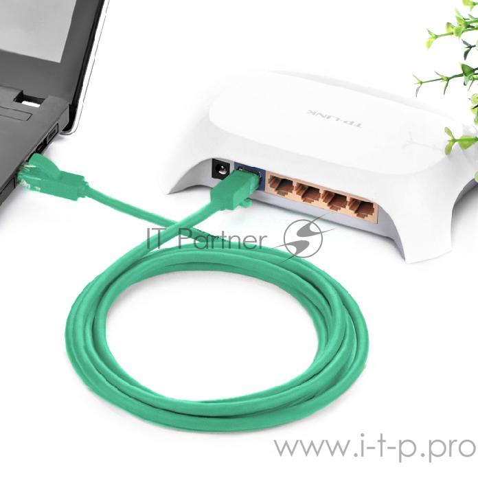 Патч-корд Greenconnect Патч-корд UTP прямой 1.5 m AWG24 кат.5е, RJ45, медь, литой (Зеленый), пластик пакет (GCR-LNC05-1.5m)