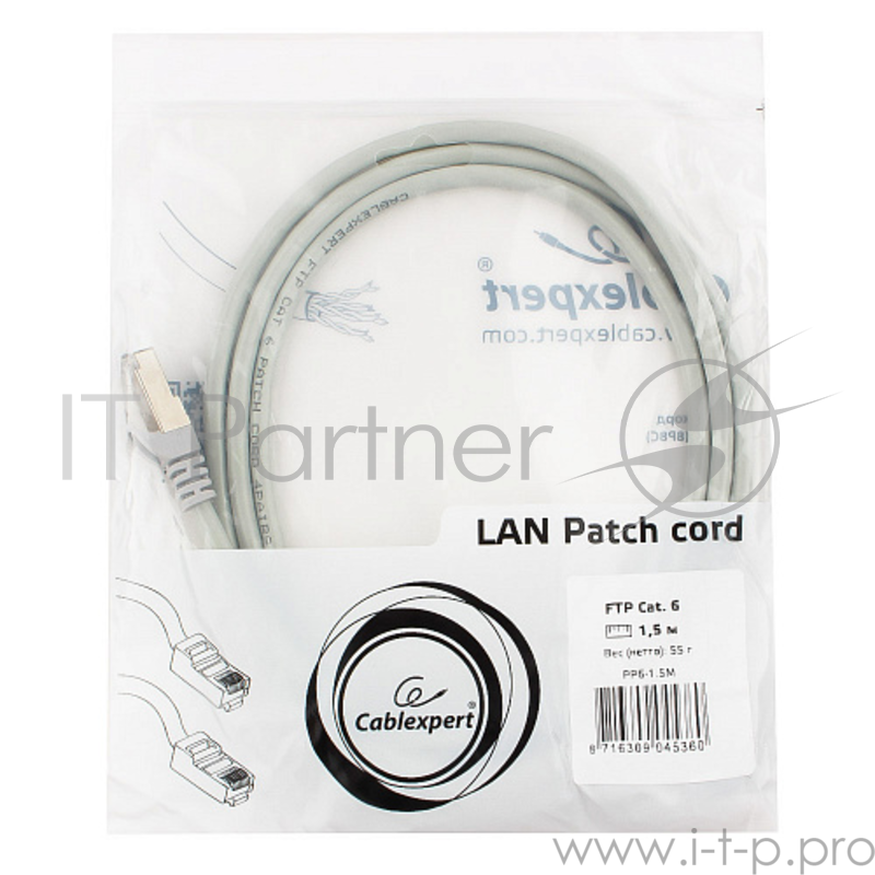 Патч-корд FTP Gembird PP6-1.5m кат.6, 1.5м, литой, многожильный