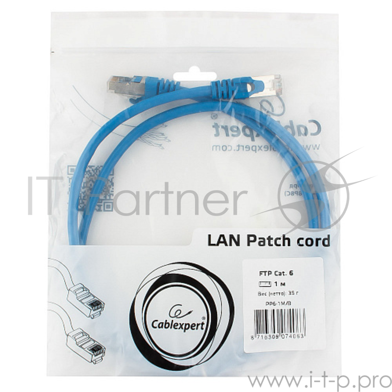 Патч-корд FTP Gembird PP6-1M/B кат.6, 1м, литой, синий, многожильный