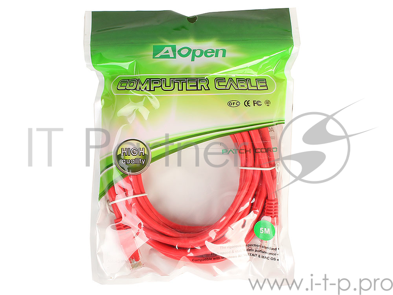 Патч-корд литой Aopen/Qust UTP кат.5е 5м красный