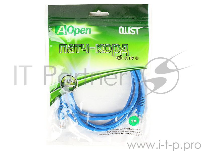 Патч-корд литой Aopen/Qust UTP кат.5е 2м синий