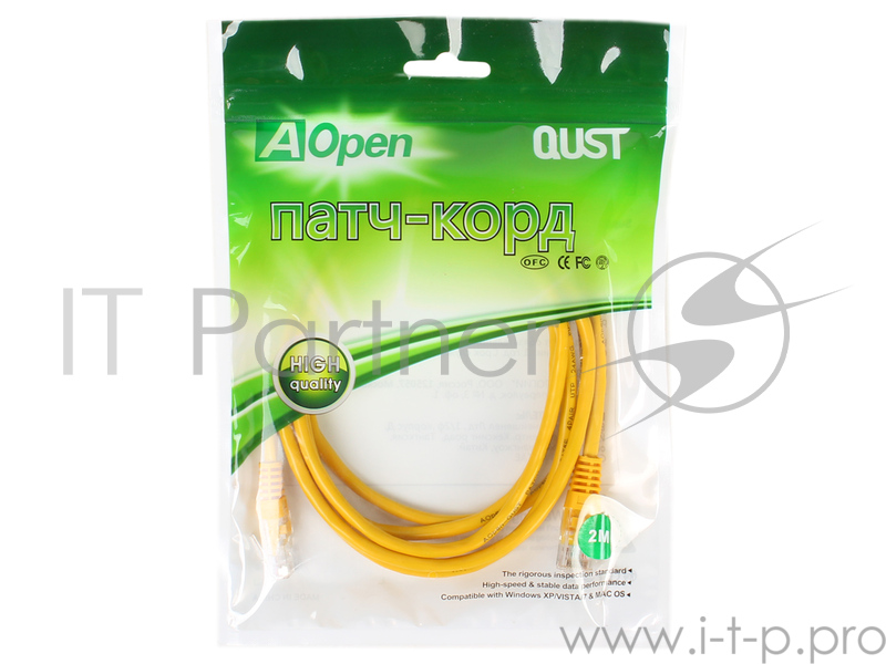 Патч-корд литой Aopen/Qust UTP кат.5е 2м желтый