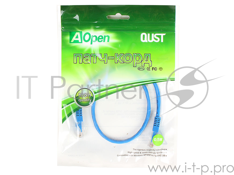 Патч-корд литой Aopen/Qust UTP кат.5е 0,5м синий