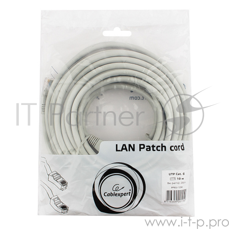Патч-корд UTP Cablexpert PP6U-10M кат.6, 10м, литой, многожильный (серый)