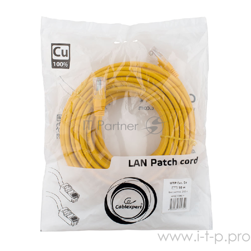 Патч-корд медный UTP Cablexpert PP10-10M/Y кат.5, 10м, литой, многожильный (жёлтый)