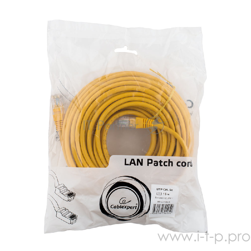 Патч-корд UTP Cablexpert PP12-15M/Y кат.5e, 15м, литой, многожильный (жёлтый)