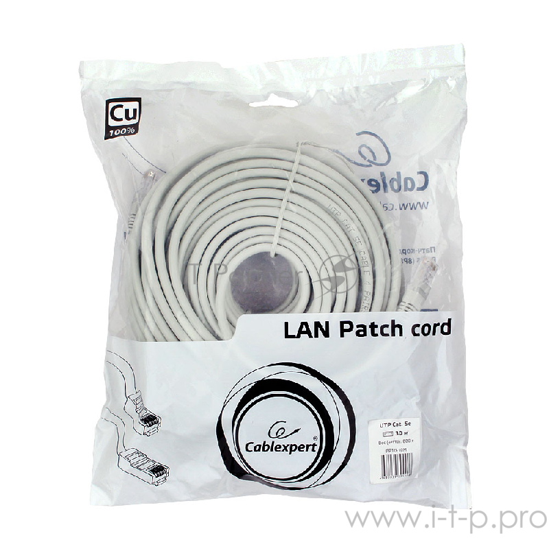 Патч-корд медный UTP Cablexpert PP10-30M кат.5e, 30м, литой, многожильный (серый)