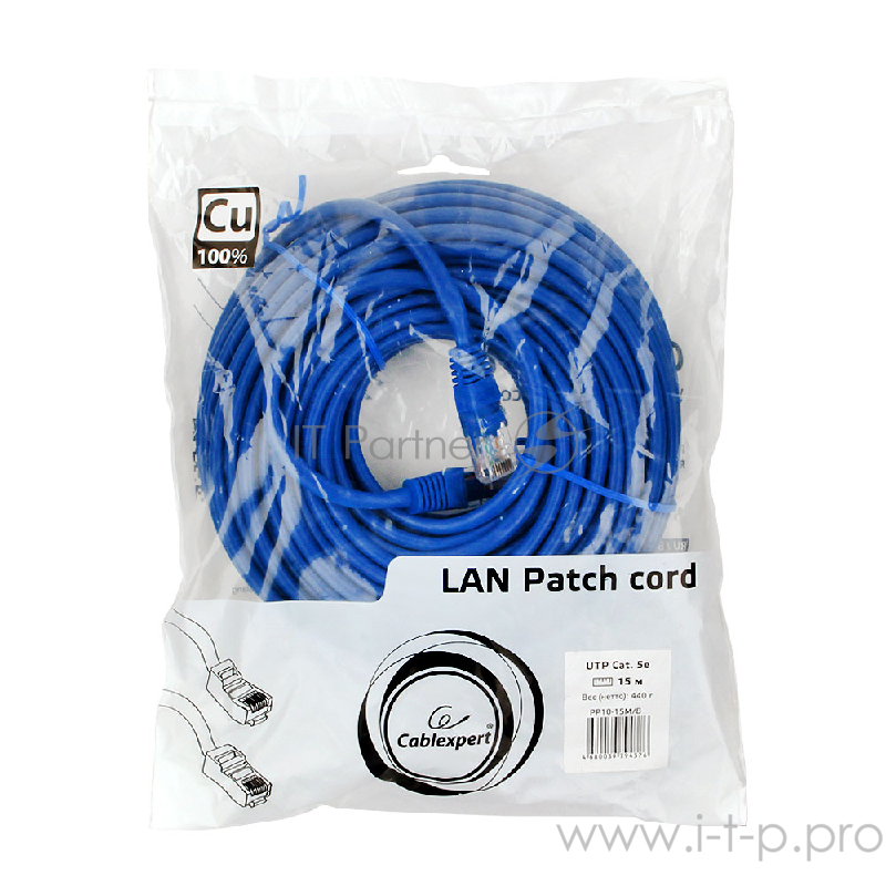 Патч-корд медный UTP Cablexpert PP10-15M/B кат.5e, 15м, литой, многожильный (синий)