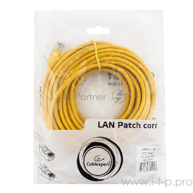 Патч-корд UTP Cablexpert PP12-10M/Y кат.5e, 10м, литой, многожильный (жёлтый)
