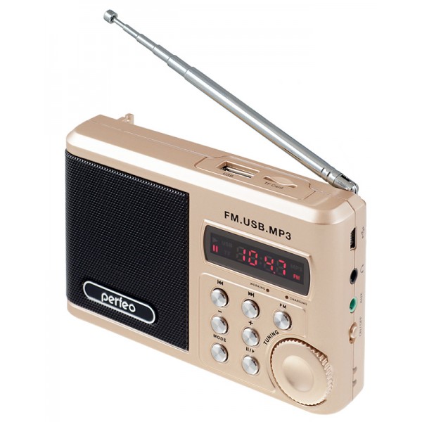 Радиоприемник Perfeo мини-аудио Sound Ranger, УКВ+ FM, MP3 (USB/TF), USB-audio, BL-5C 1000mAh, шамп.золот (SV922AU)