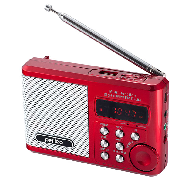 Радиоприемник Perfeo мини-аудио Sound Ranger, FM MP3 USB microSD In/Out ридер, BL-5C 1000mAh красный (PF-SV922RED)
