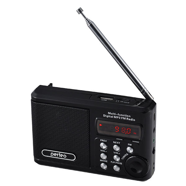 Радиоприемник Perfeo мини-аудио Sound Ranger, FM MP3 USB microSD In/Out ридер, BL-5C 1000mAh, черный (PF-SV922BK)