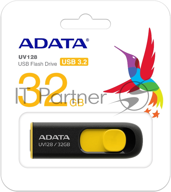 Носитель информации A-DATA Flash Drive 32Gb UV128 AUV128-32G-RBY {USB3.0, Black-Yellow}