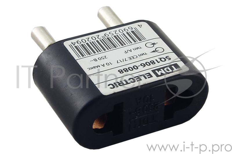 Вилка ТДМ SQ1806-0088 переходник тип CEE 7/17 - тип А/F плоский 10А макс. 250В черный