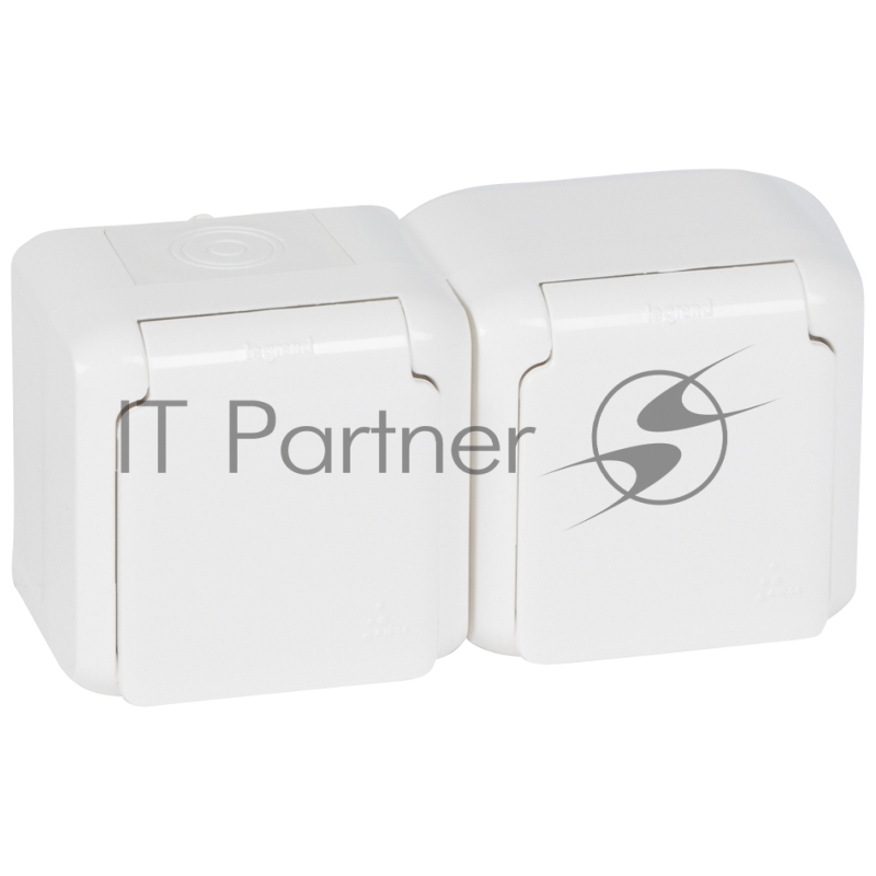 Электроустановочные изделия Legrand Legrand 782323 Розетка двойная с заземлением без шторок IP44 (Белый)