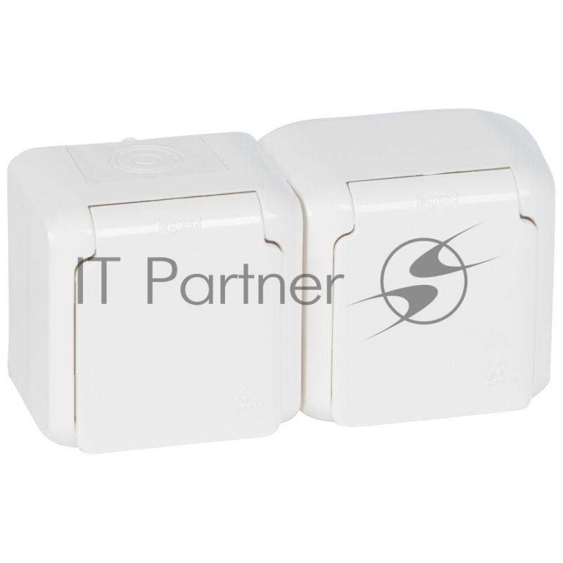 Электроустановочные изделия Legrand Legrand 782323 Розетка двойная с заземлением без шторок IP44 (Белый)