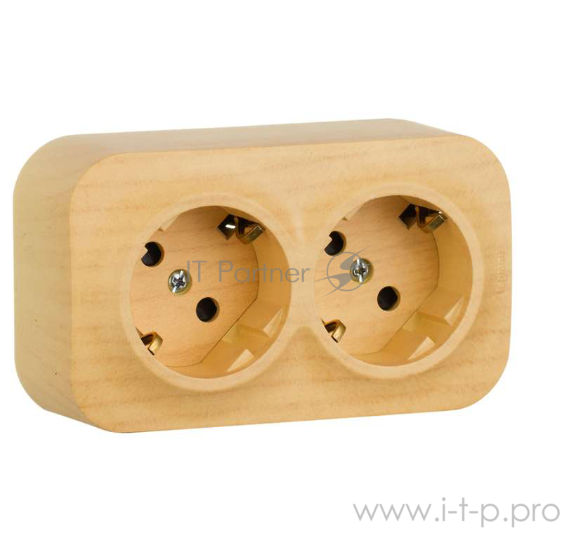 Электроустановочные изделия Legrand Legrand 782283 Розетка двойная с заземлением и защитными шторками (Дерево)
