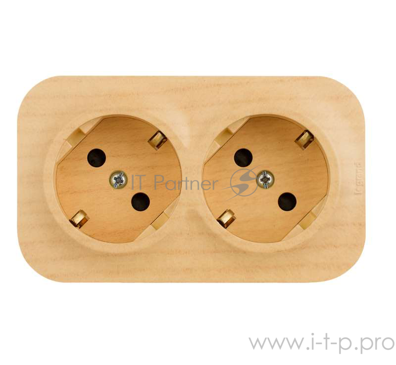 Электроустановочные изделия Legrand Legrand 782283 Розетка двойная с заземлением и защитными шторками (Дерево)