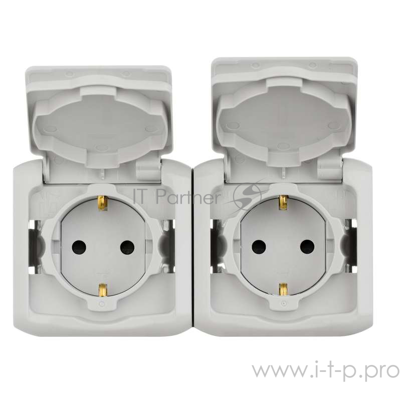 Электроустановочные изделия Legrand Legrand 782353 Розетка двойная с заземлением шторок IP44 (Серый)