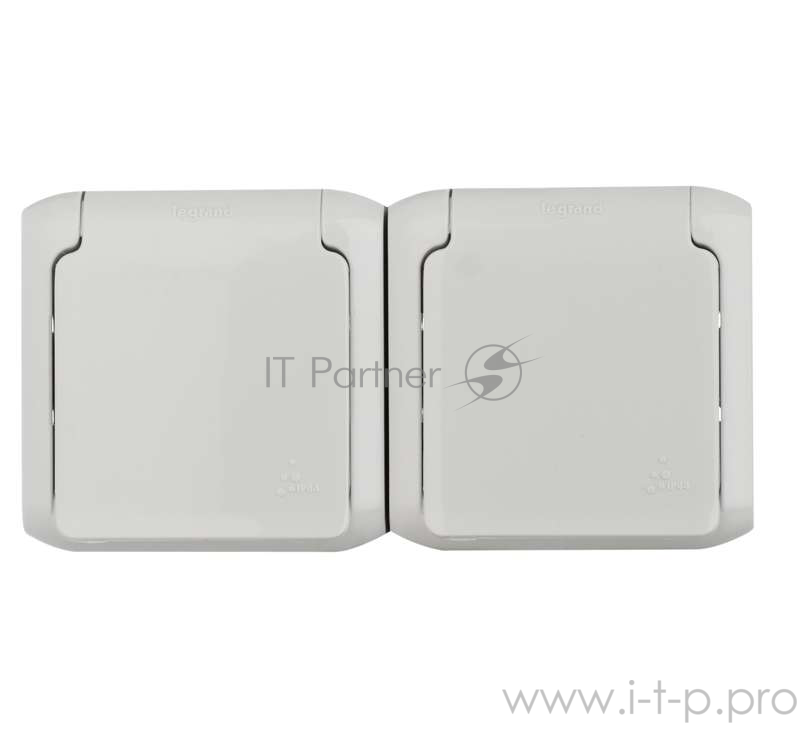 Электроустановочные изделия Legrand Legrand 782353 Розетка двойная с заземлением шторок IP44 (Серый)