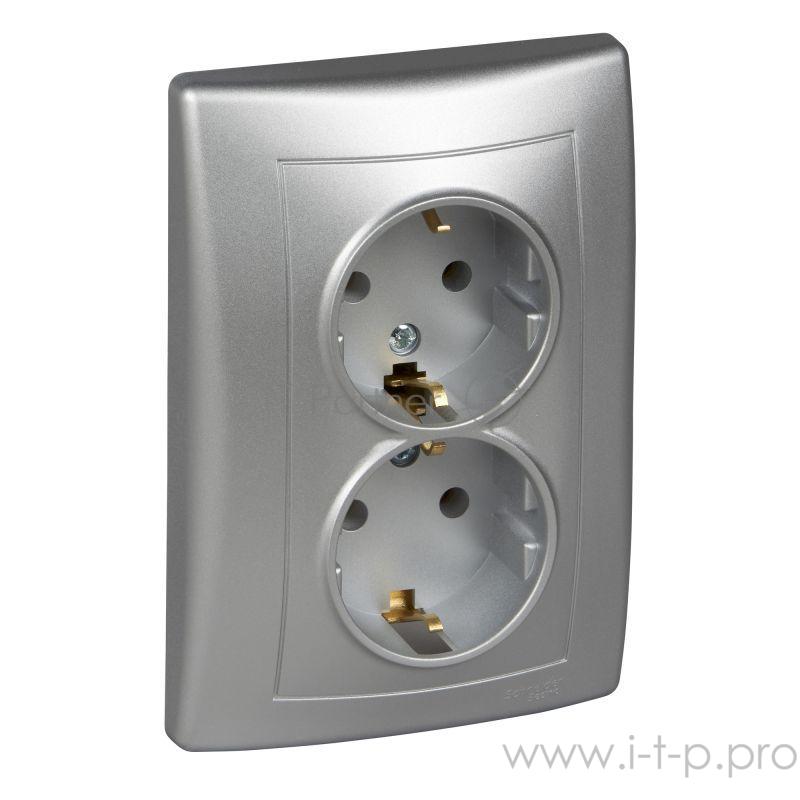 Розетка двойная с з/к без шт., алюм Розетка двойная с з/к без шт., алюм