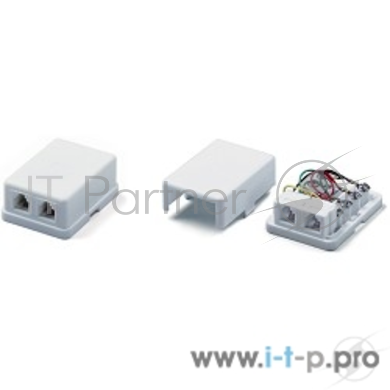 Монтажное оборудование Hyperline SB-2-6P4C-C2-WH Розетка телефонная RJ-12(6P4C), двойная, внешняя, белая