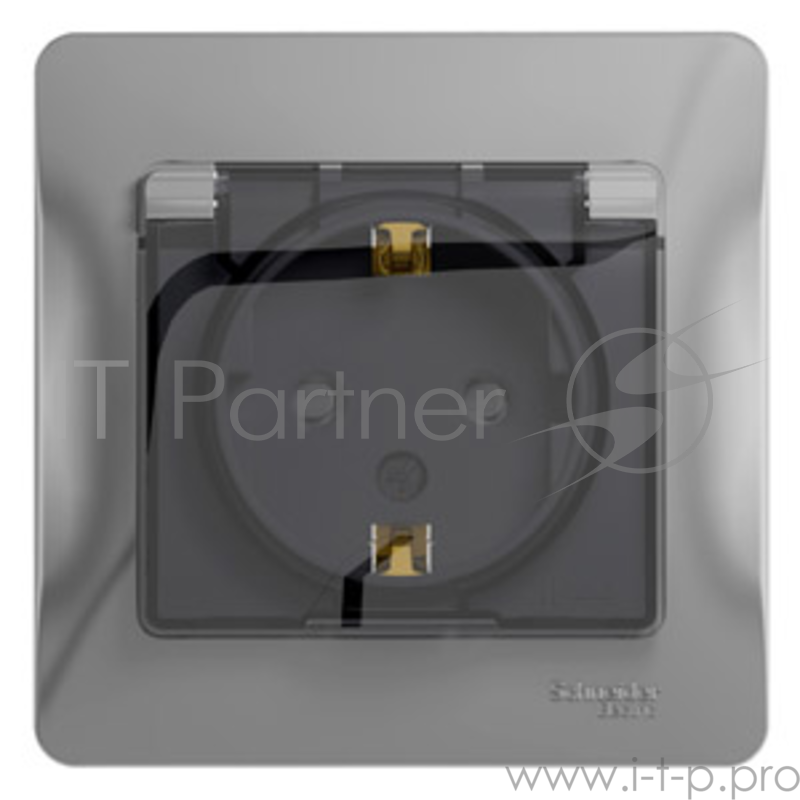 Розетка SCHNEIDER ELECTRIC GLOSSA 1063750 с заземлением со шторками с крышкой. 16А. IP44. АЛЮМИНИЙ