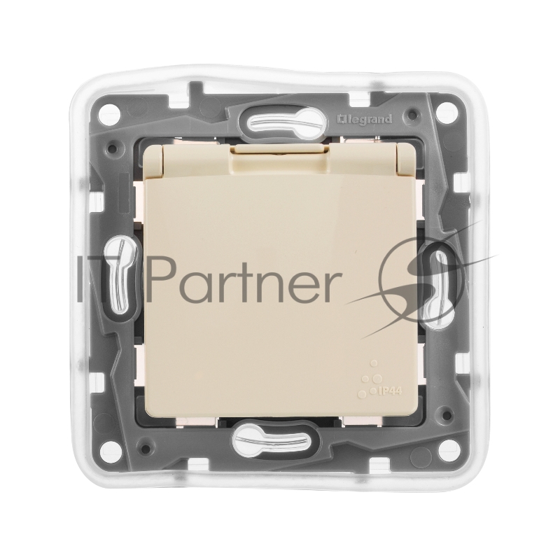 Розетка 2К+З IP 44 с откидной крышкой и шторками, немецкий стандарт, автоматические зажимы, 16А, слоновая кость Розетка 2К+З IP 44 с откидной крышкой и шторками, немецкий стандарт, автоматические зажимы, 16А, слоновая кость