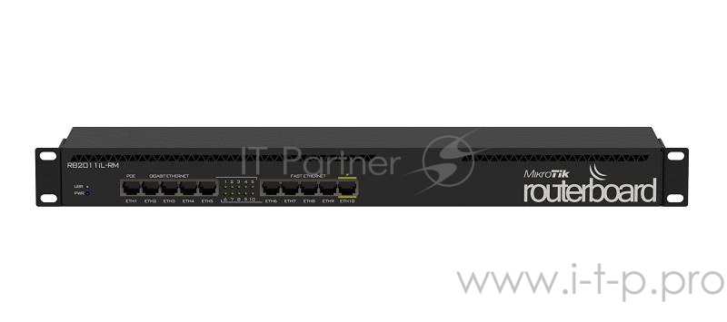 Сетевое оборудование MikroTik RB2011iL-RM RouterBOARD 2011iL-RM Маршрутизатор 5UTP 10/100Mbps + 5UTP 10/100/1000Mbps with 1U rackmount case and power supply