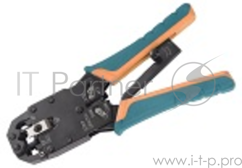 ITK Инструмент обжимной для RJ45, RJ12, RJ11 с храповым мех. и вертикальным положением обжима, сине-оранжевый