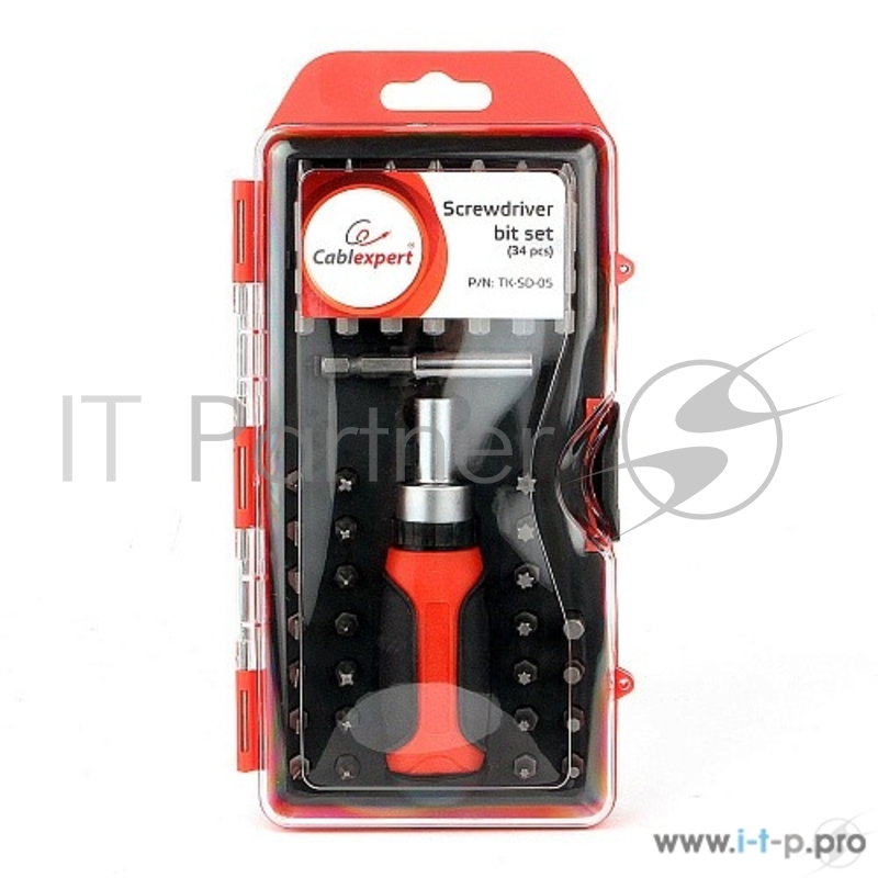 Монтажный инcтрумент Cablexpert TK-SD-05 Отвертка с набором бит (34 предмета)