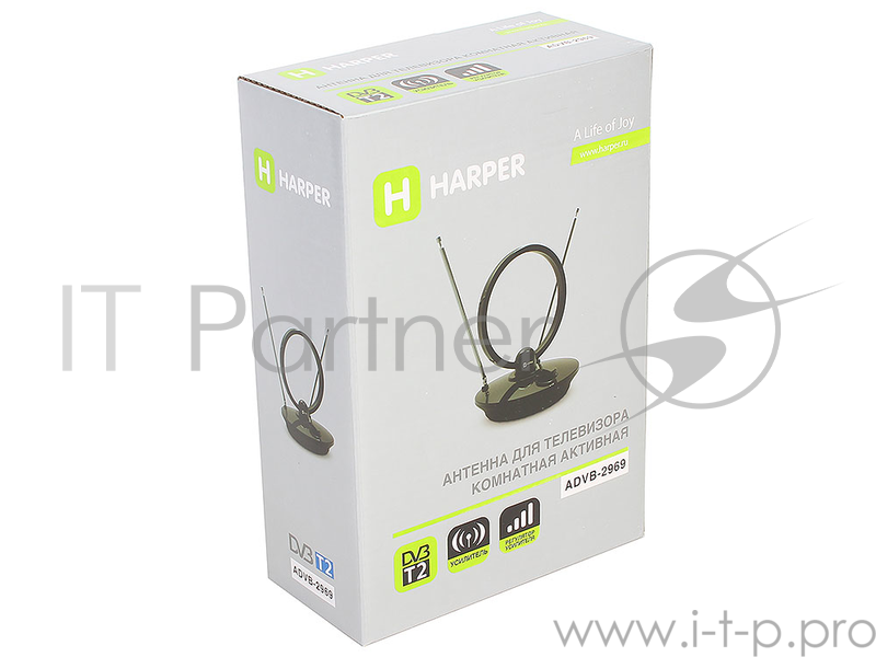 Телевизионная антенна HARPER ADVB-2969 (комнатная, активнаяDVB-T2 VHF / UHF (174–230 MHz, 470-862 MHz) 25 dB 75 3 dB 1м)