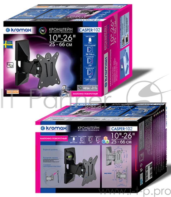 Кронштейн Kromax CASPER-102 black, для LED/LCD ТВ 10
